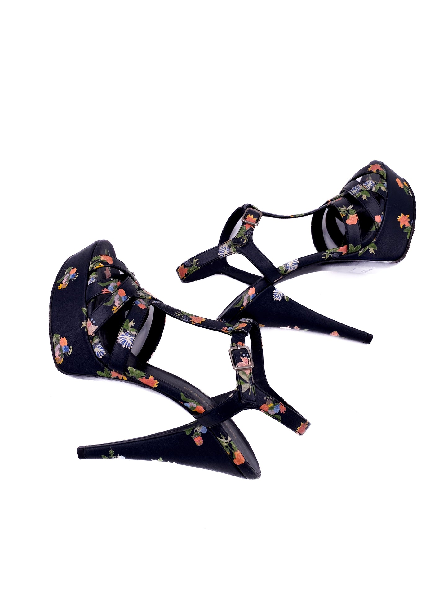 Saint Laurent Navy Floral Open Toe Platform