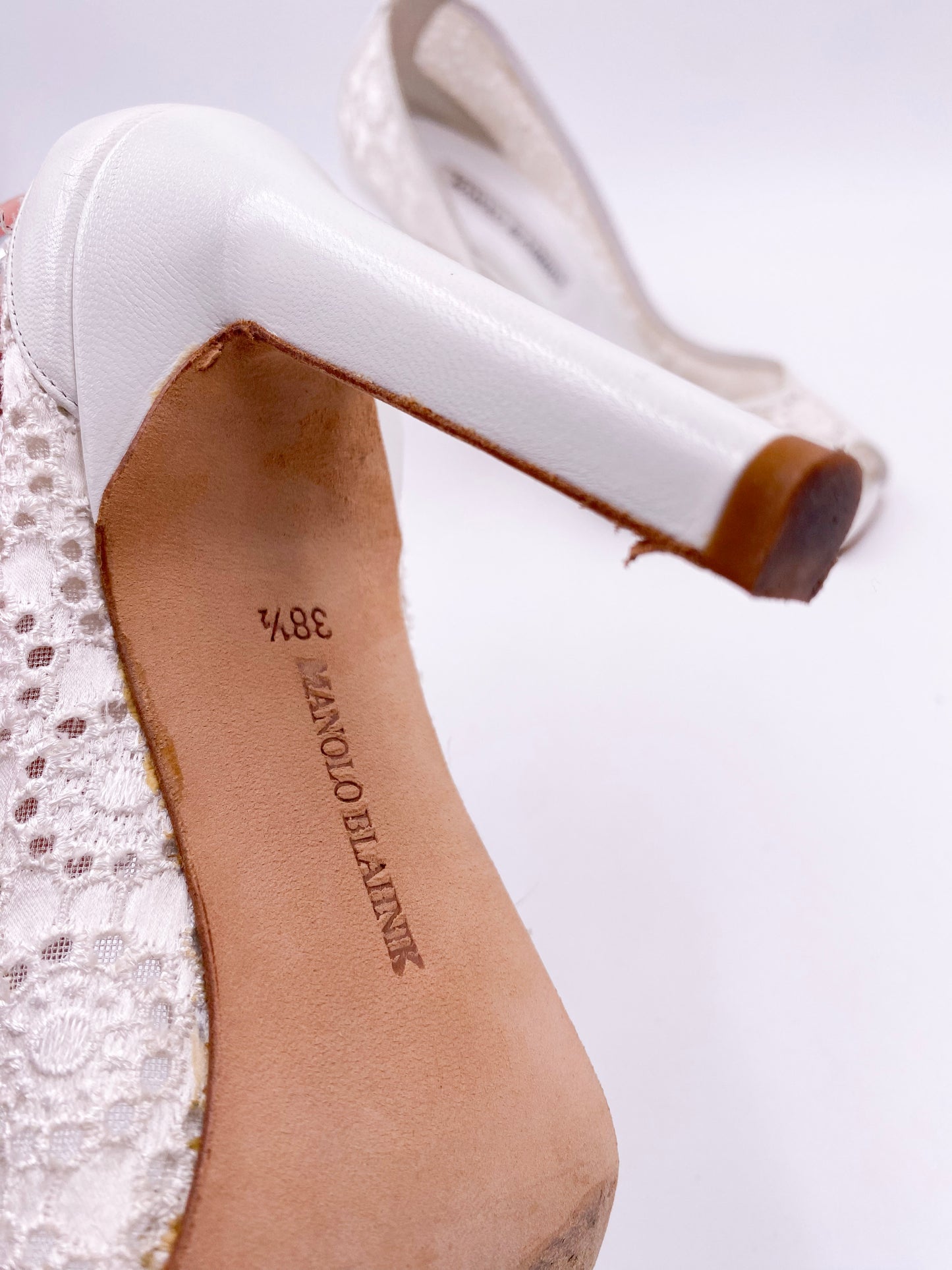 Manolo Blahnik White Eyelet Peep Toe Pump