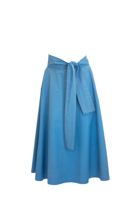 Yves Saint Laurent Rive Gauche Vintage Blue Cotton Belted Skirt