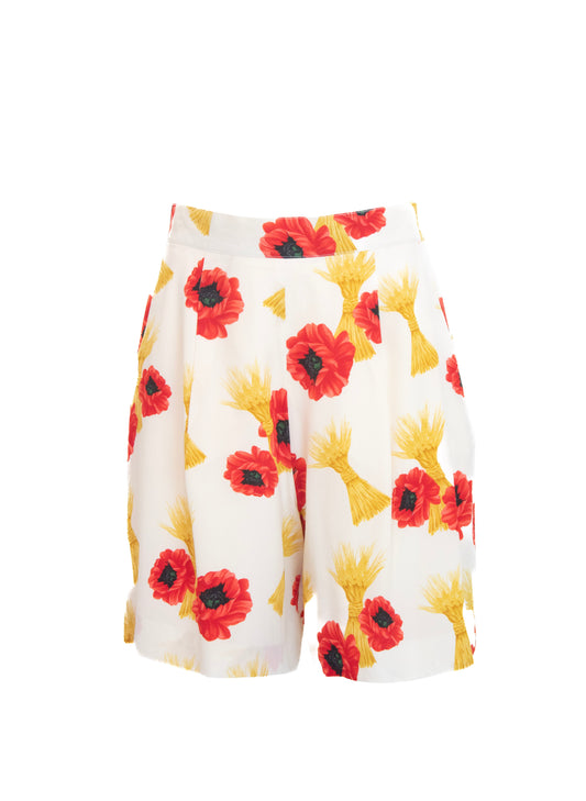 Escada Margaretha Ley Vintage Cream Floral Silk Shorts
