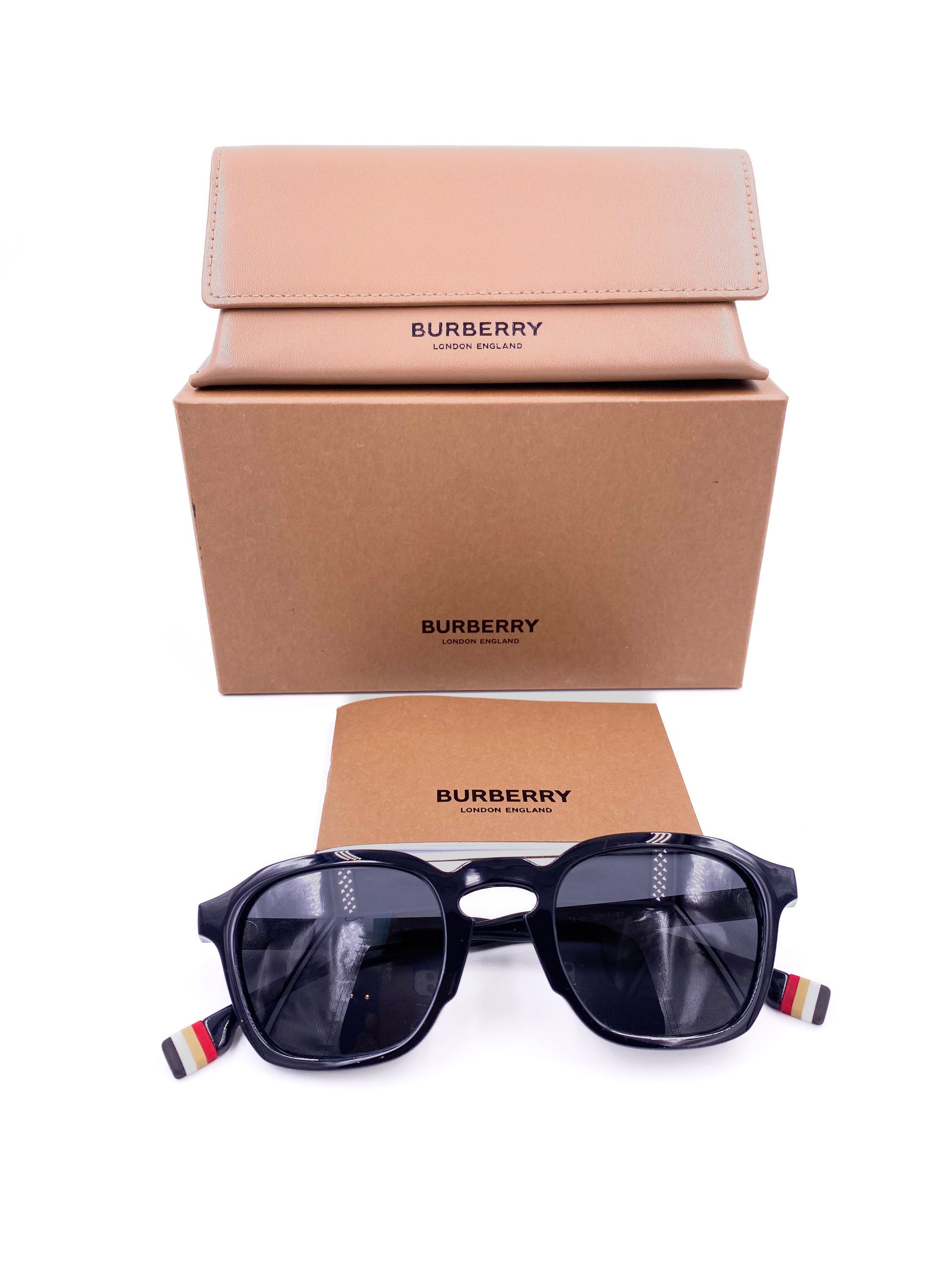 Burberry Black Stripe Detail Square Frame Sunglasses - The Kit Vintage