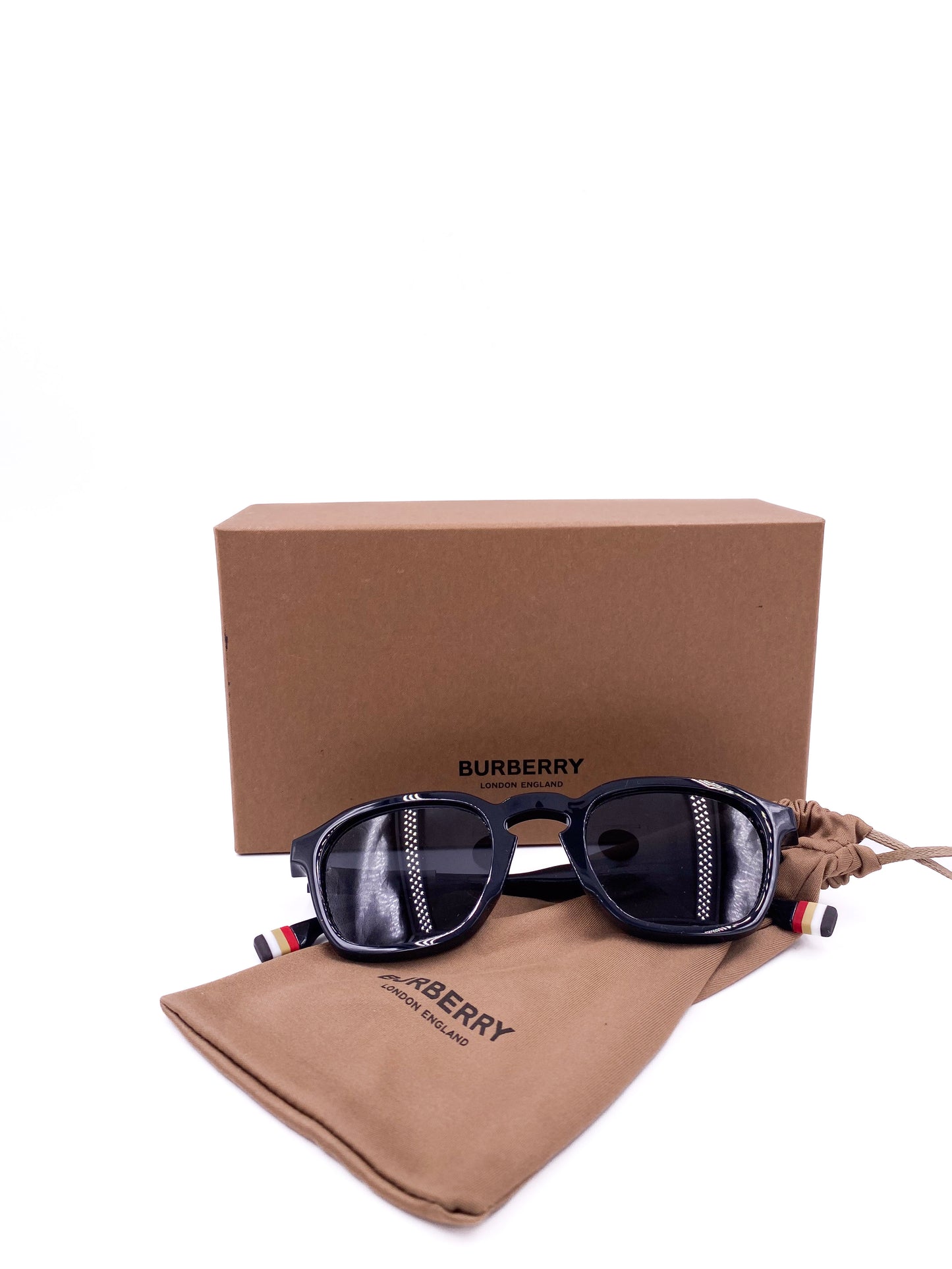 Burberry Black Stripe Detail Square Frame Sunglasses - The Kit Vintage