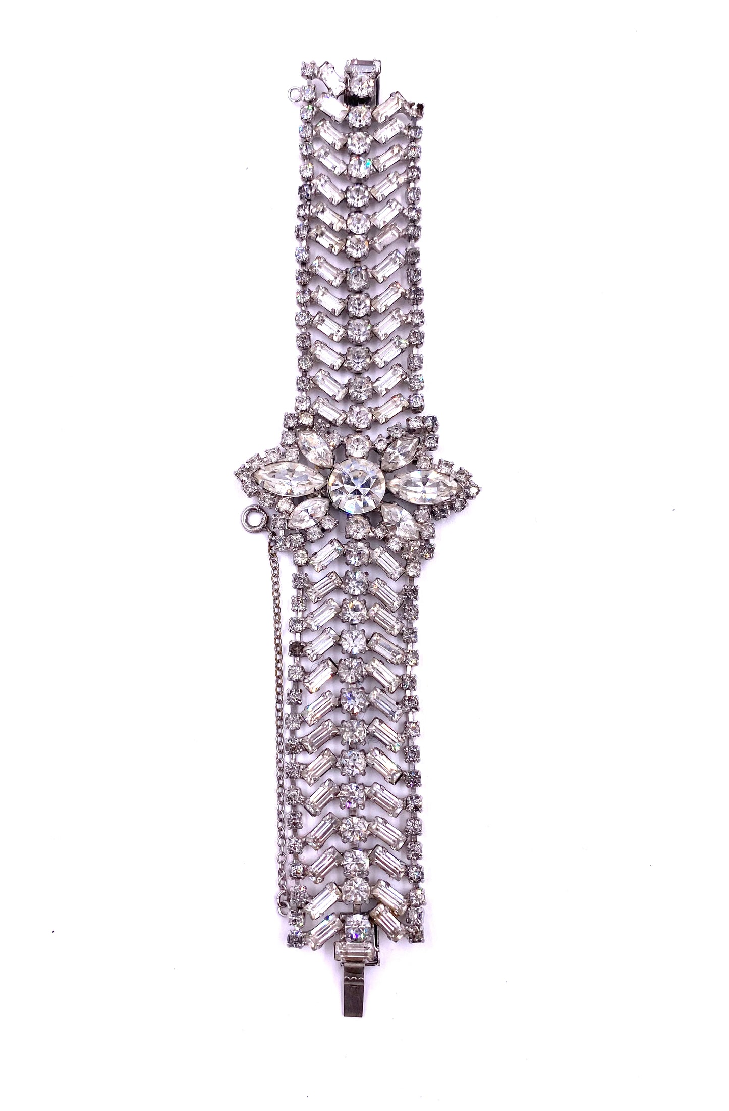 Weiss Large Rhinestone Bracelet with Flower