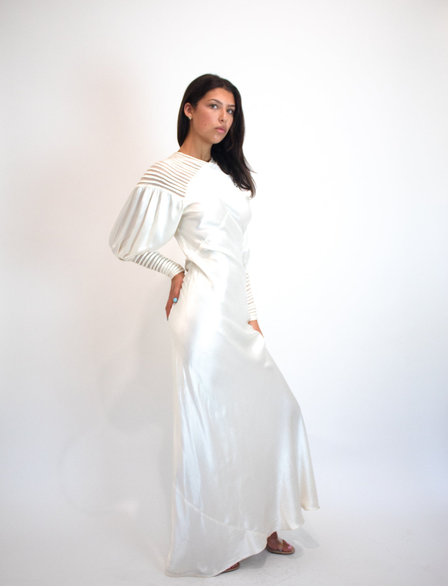 1930's Satin Long Sleeve Kate Moss Bias Cut Dress