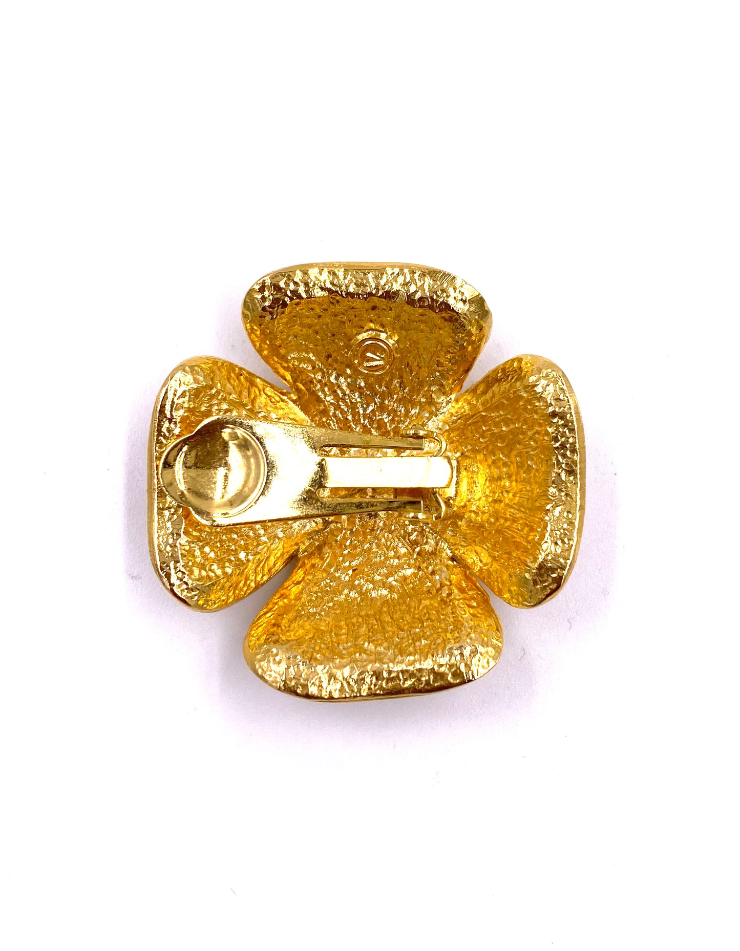 Large Gold Clover Rhinestone Clip Earrings
