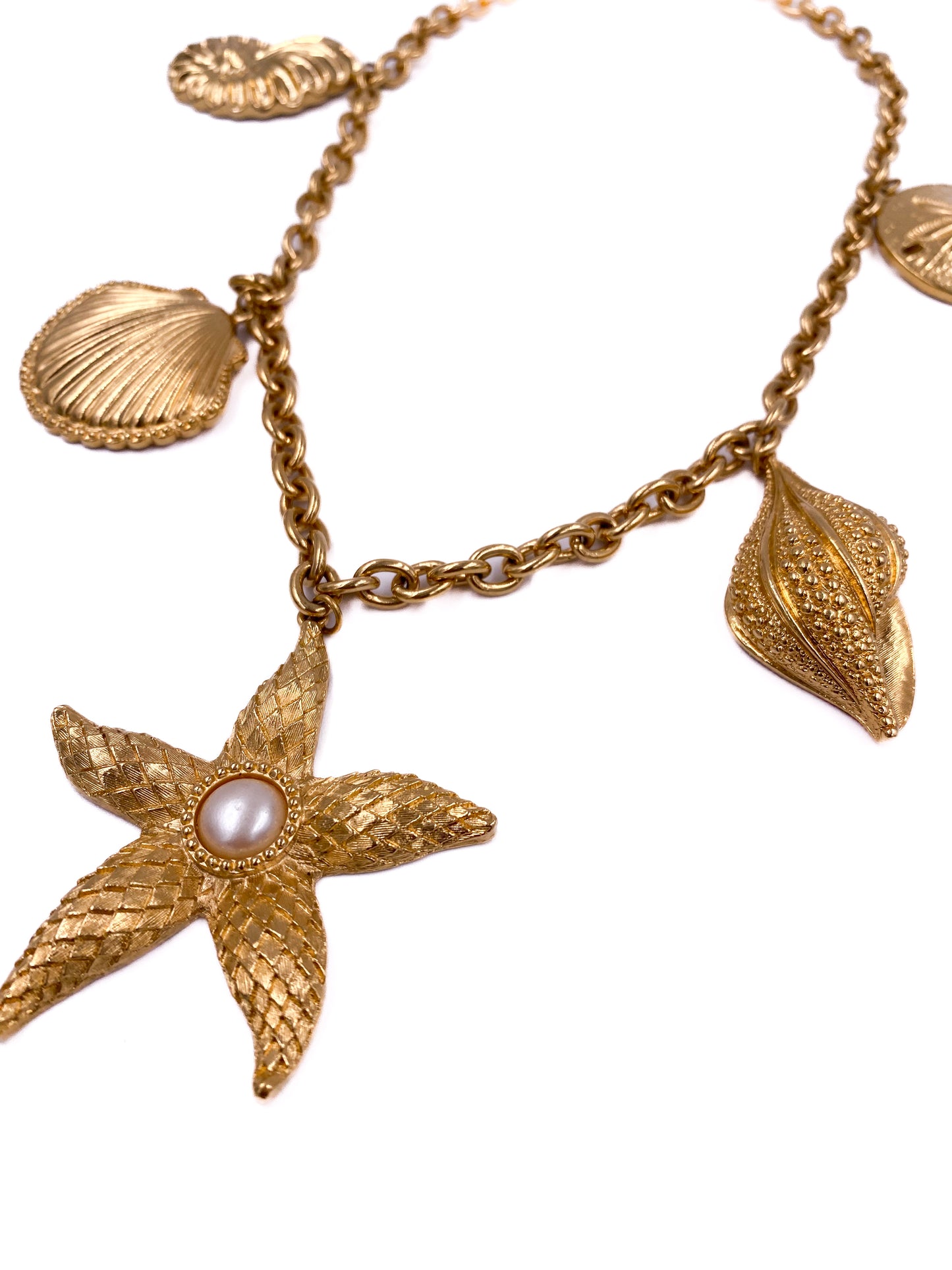 Vintage Kenneth Jay Lane for Avon Gold Shell and Starfish Necklace - The Kit Vintage