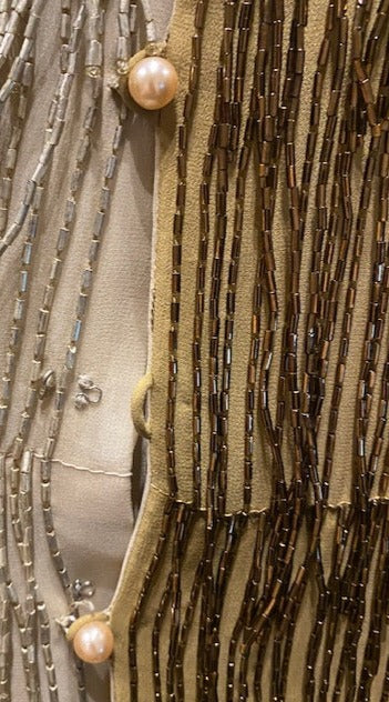 Bill Blass Fall 1984 Beaded Fringe Bronze & Gold Cocktail Dress