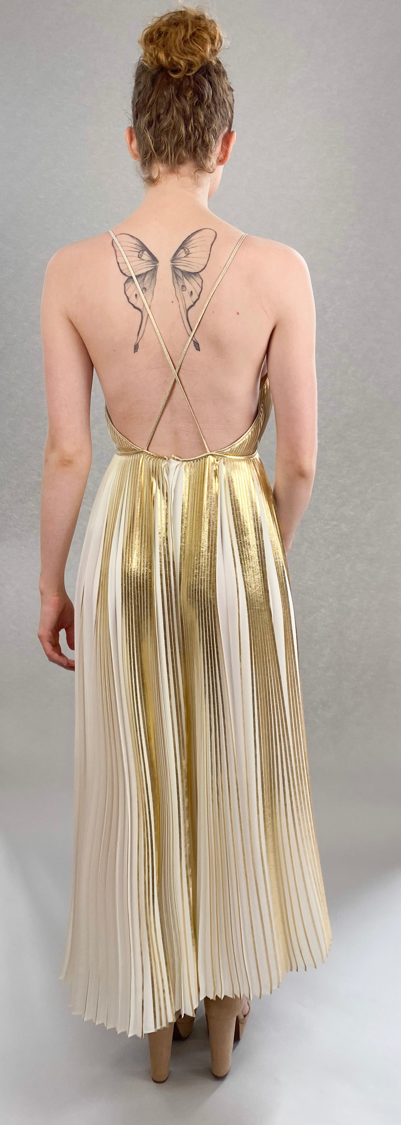 Valentino Gold Metallic Pleated Dress