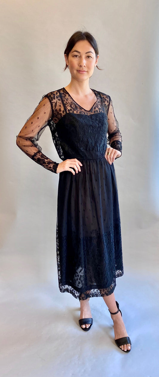 Vintage 1980's French Black Lace Cocktail Dress