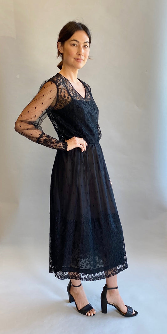 Vintage 1980's French Black Lace Cocktail Dress
