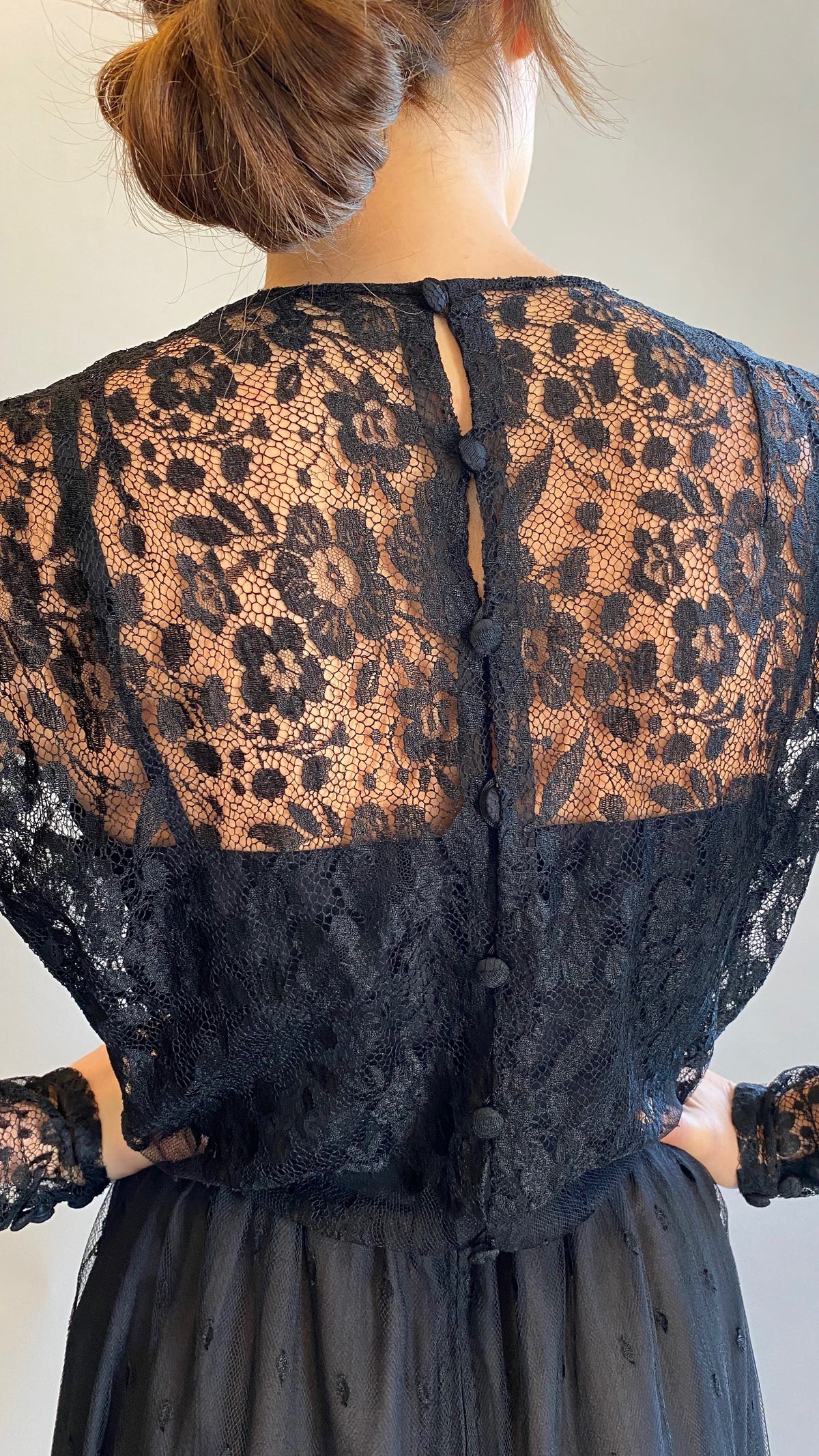 Vintage 1980's French Black Lace Cocktail Dress