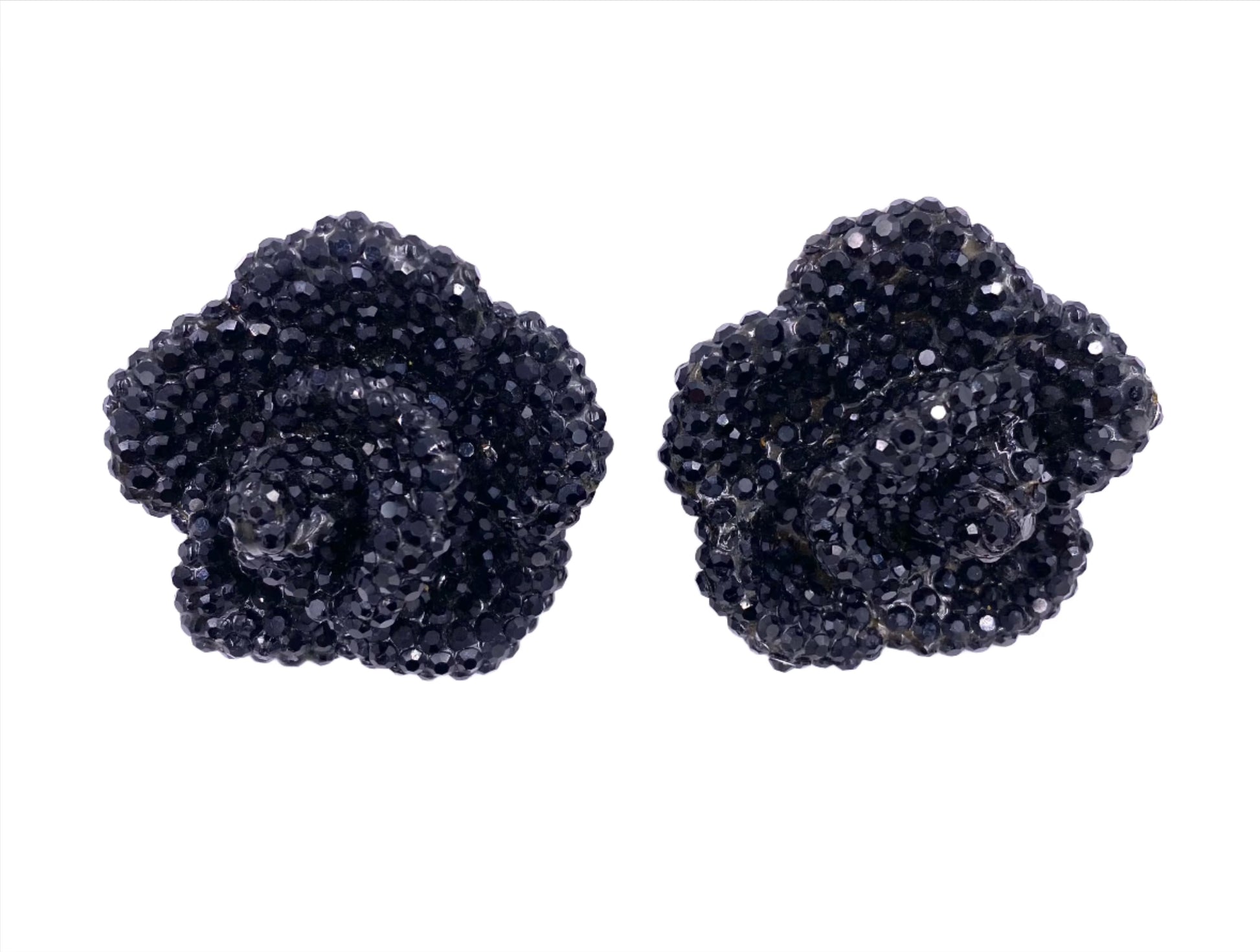 Vintage Large Black Stone Rose Clip-On Earrings