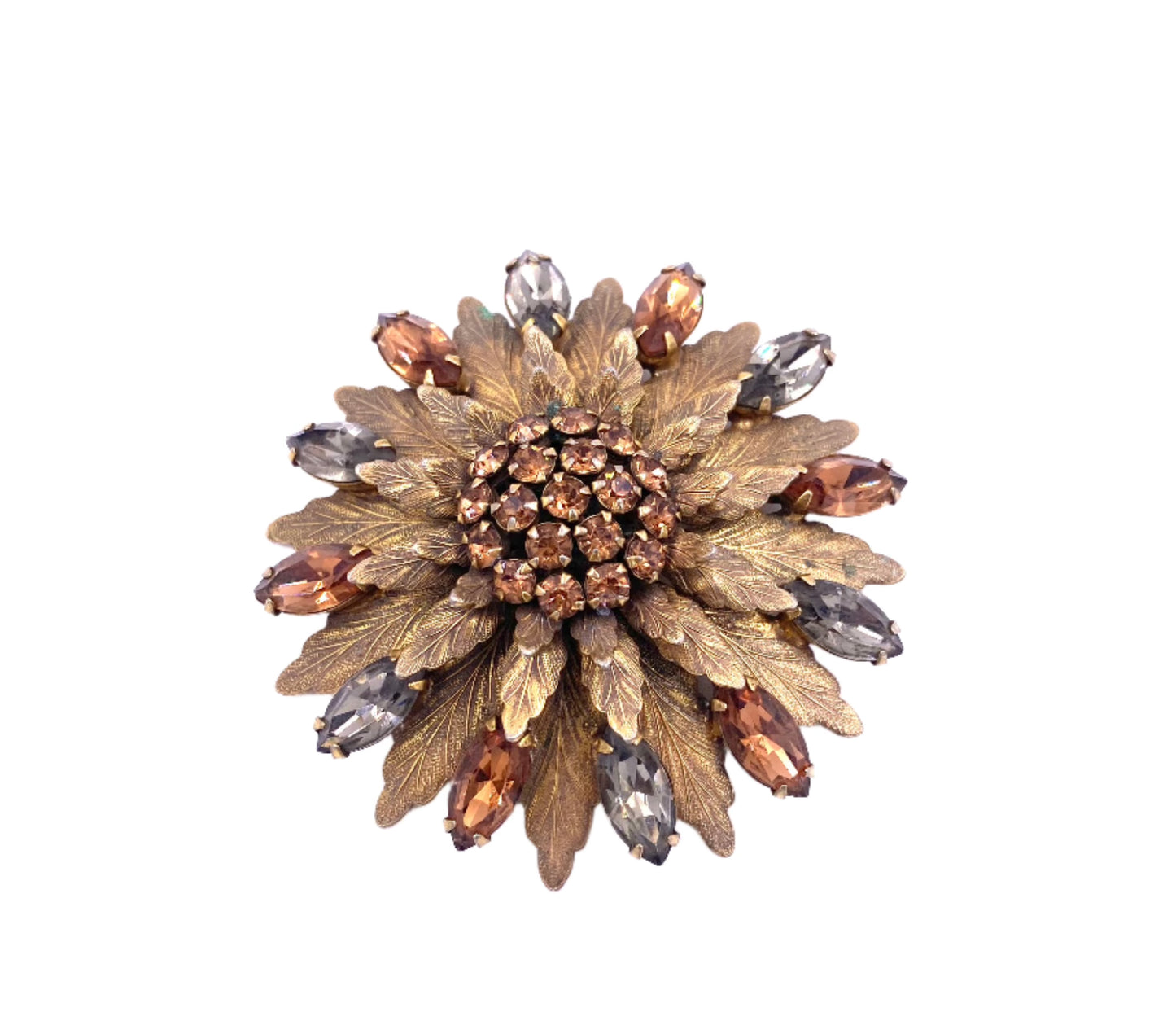 Vintage Gold Floral Brooch with center Cluster stone