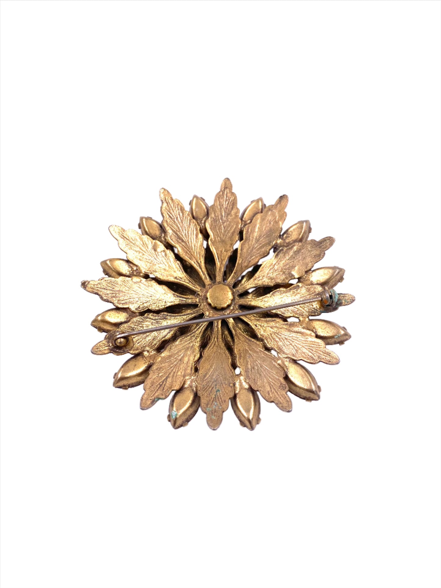 Vintage Gold Floral Brooch with center Cluster stone