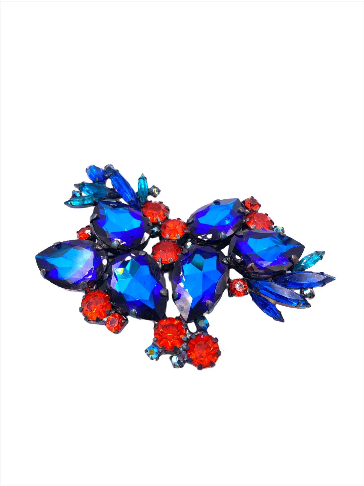 Vintage "The Show Must Go On" Large Sapphire/Red Crystal Brooch