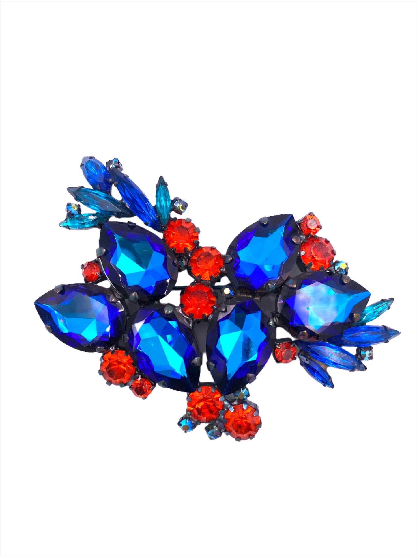 Vintage "The Show Must Go On" Large Sapphire/Red Crystal Brooch