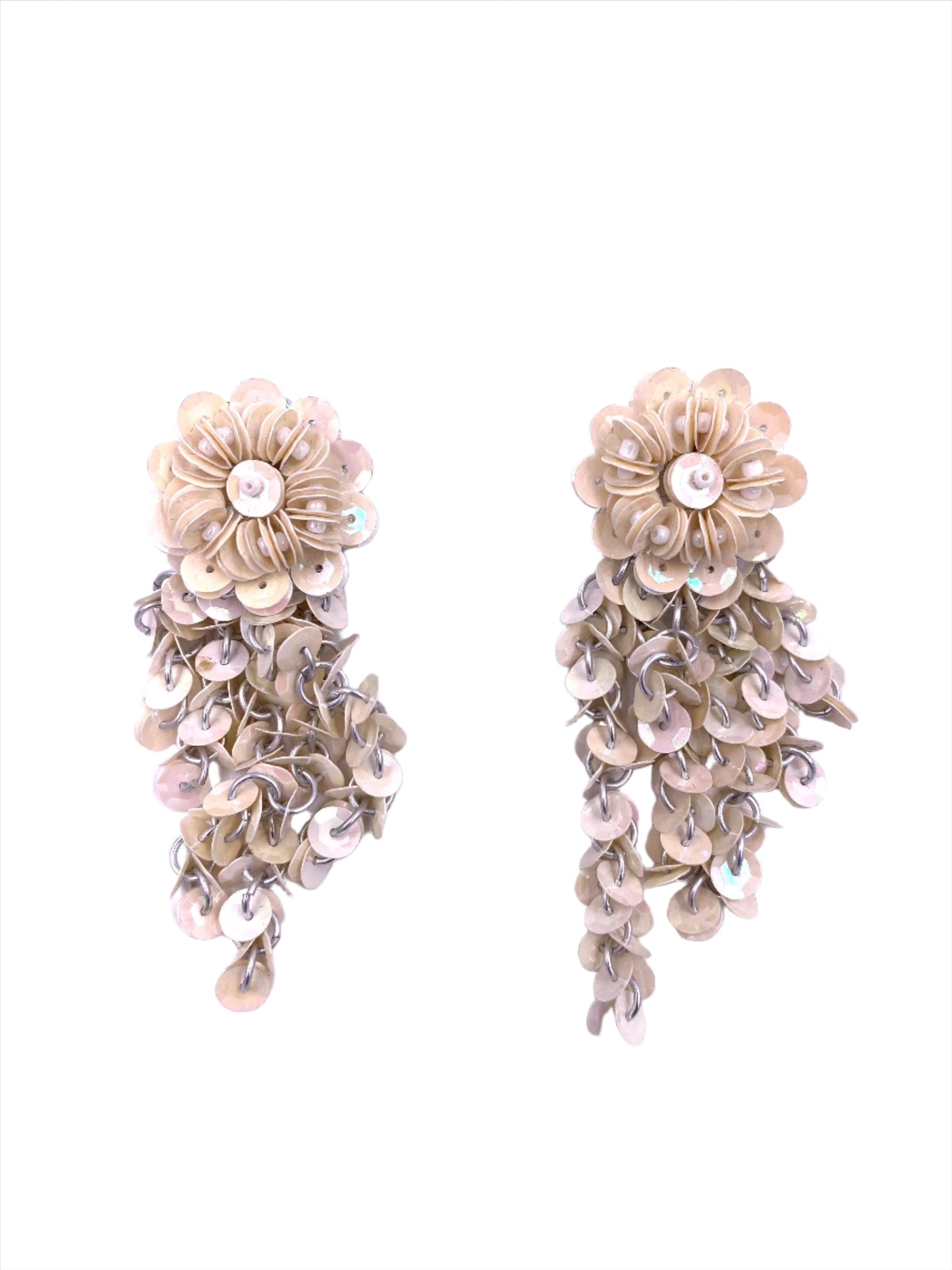 Vintage White Sequin Flower Dangle Earrings