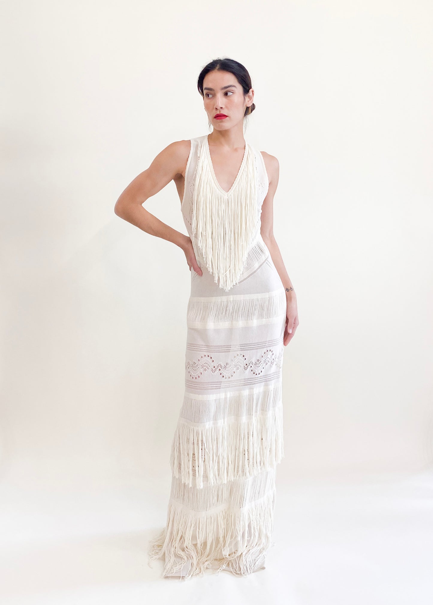 Roberto Cavalli Cream Knit Fringe Dress 2018/19