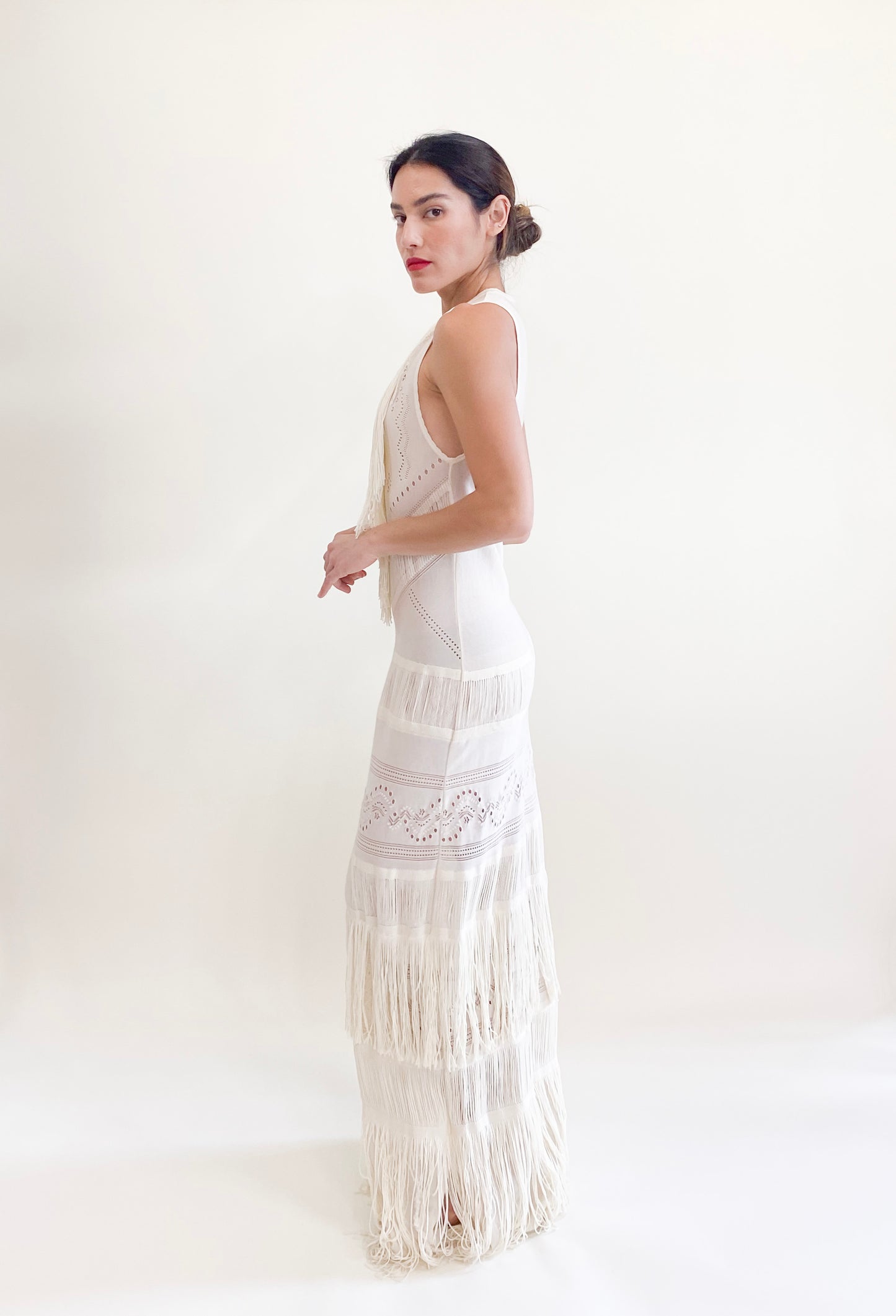 Roberto Cavalli Cream Knit Fringe Dress 2018/19