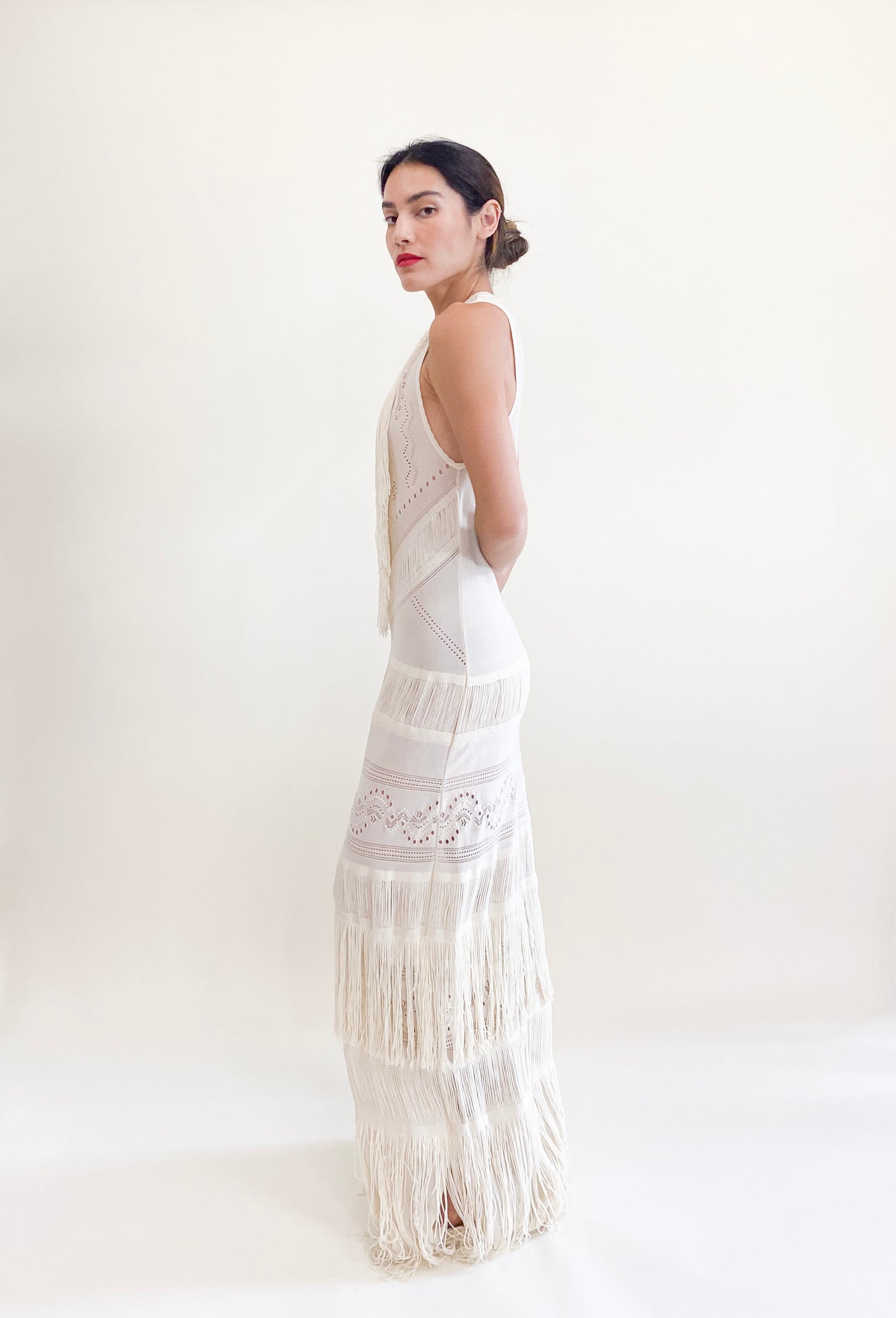 Roberto Cavalli Cream Knit Fringe Dress 2018/19