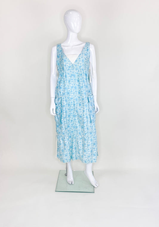 Vintage Courreges Turqouise Floral Smock Dress