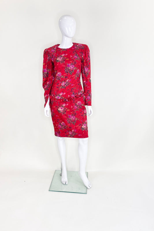 Vintage Ungaro Red Floral Wool Dress - The Kit Vintage