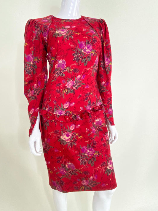 Vintage Ungaro Red Floral Wool Dress - The Kit Vintage