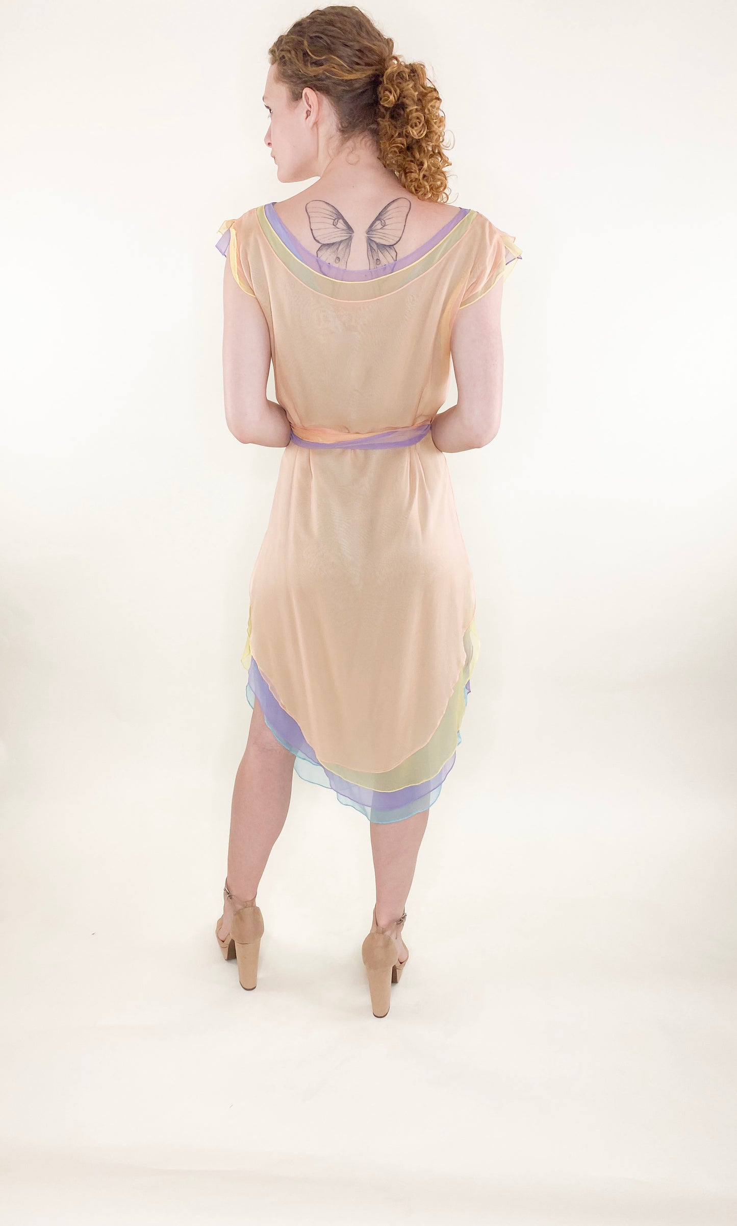 Giorgio Sant Angelo Resort 1983/1984 Multi Pastel Color Chiffon Dress W Belt