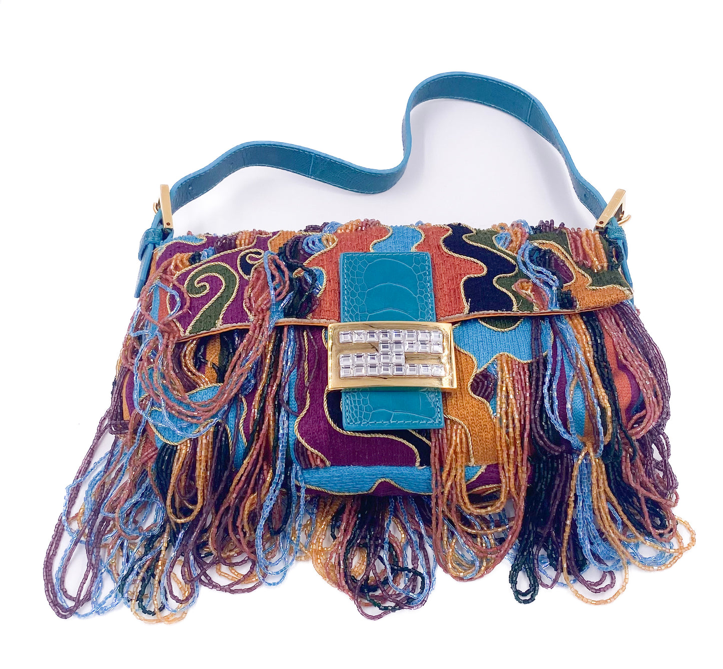 Fendi Multicolored Beaded Embroidered Baguette