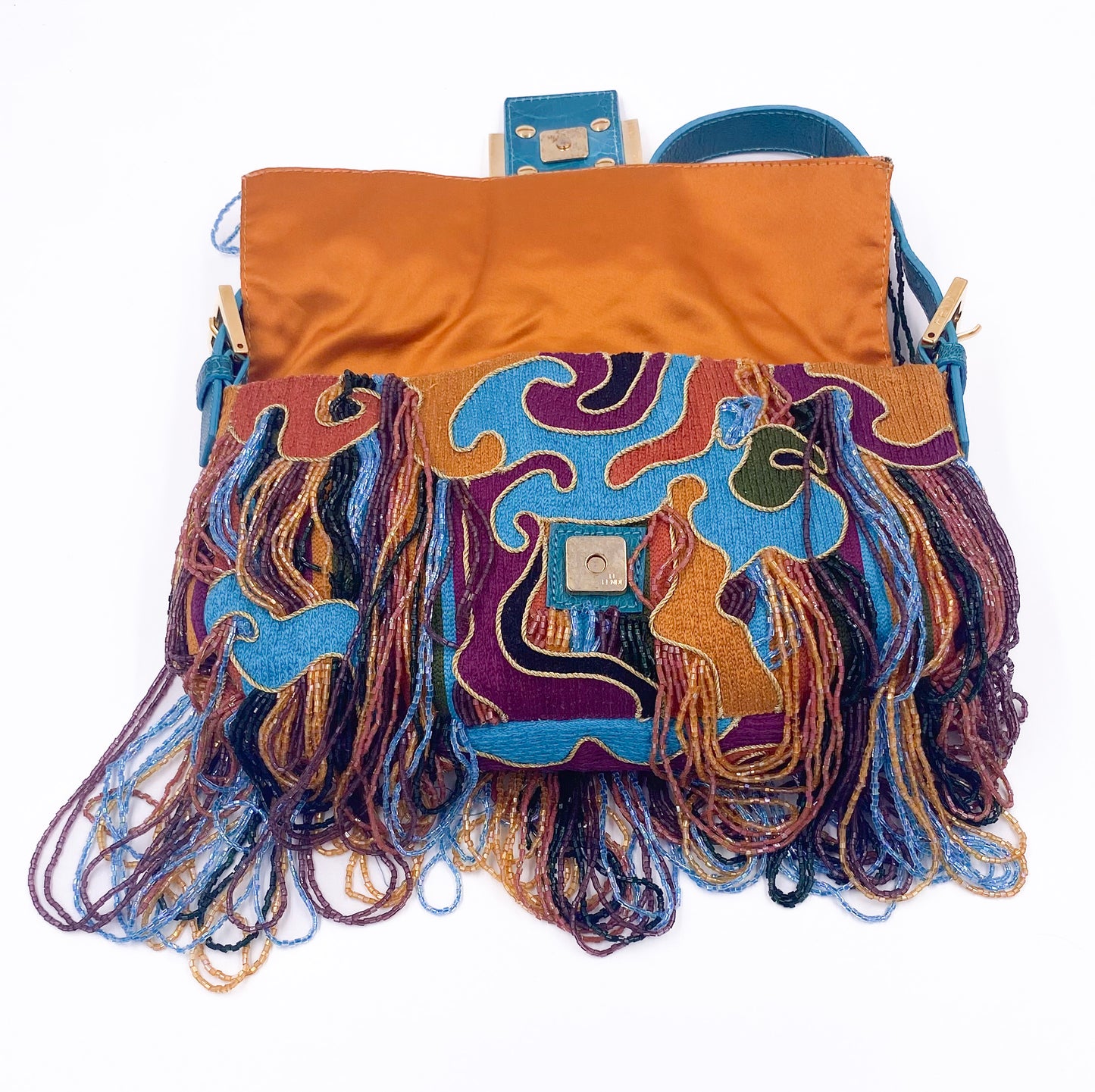 Fendi Multicolored Beaded Embroidered Baguette