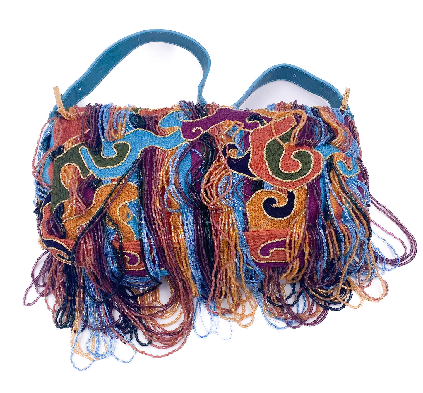 Fendi Multicolored Beaded Embroidered Baguette