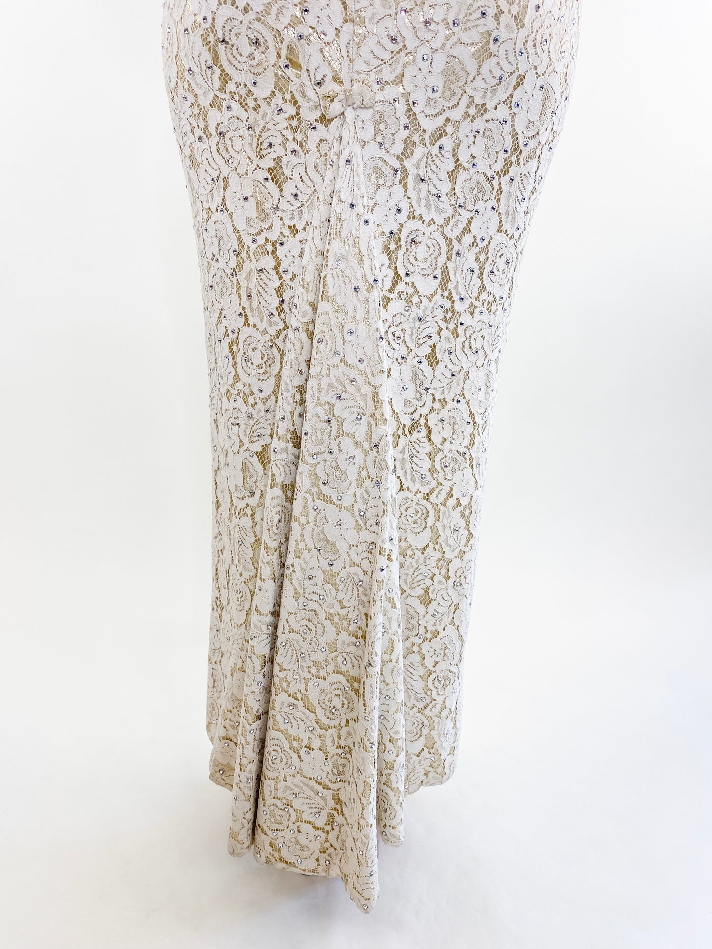 Vintage Mr. Blackwell 1960's White Lace with Lamé & Rhinestone Gown