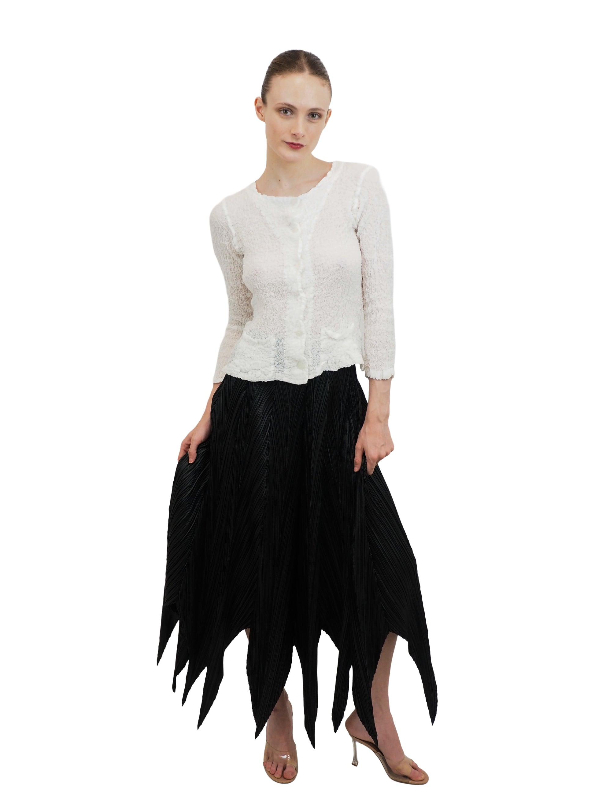 Issey Miyake Black Pleated Skirt With Points