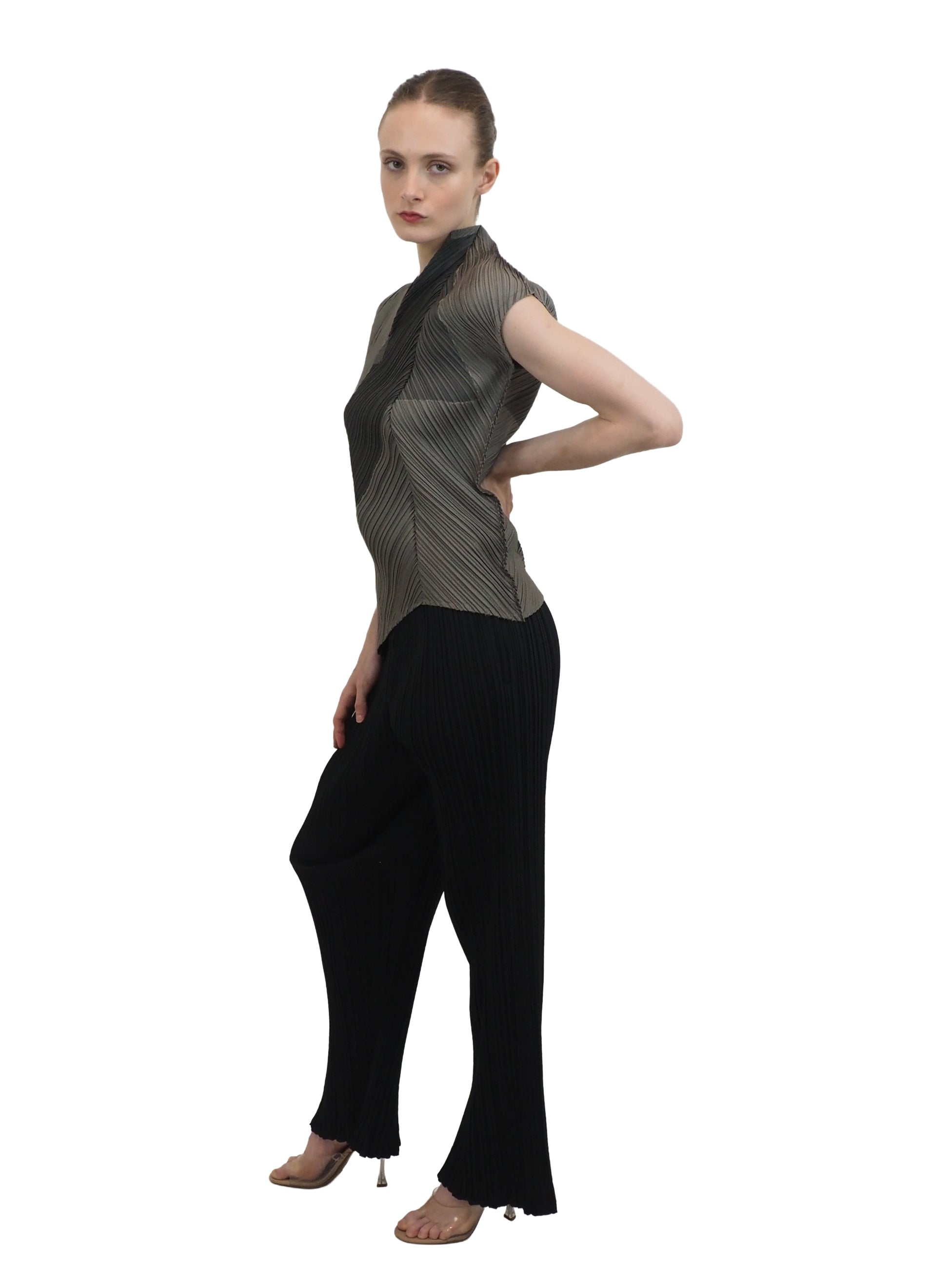 Issey Miyake Gunmetal Gray Asymmetrical Top