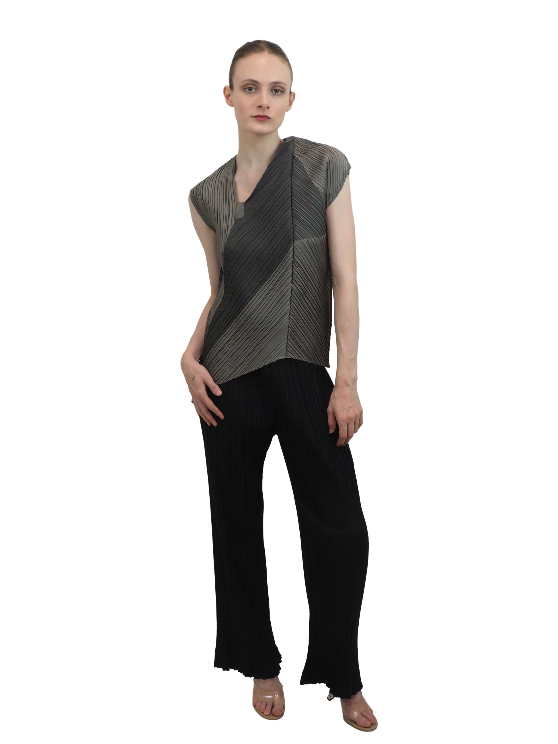 Issey Miyake Gunmetal Gray Sleeveless Asymmetrical Top