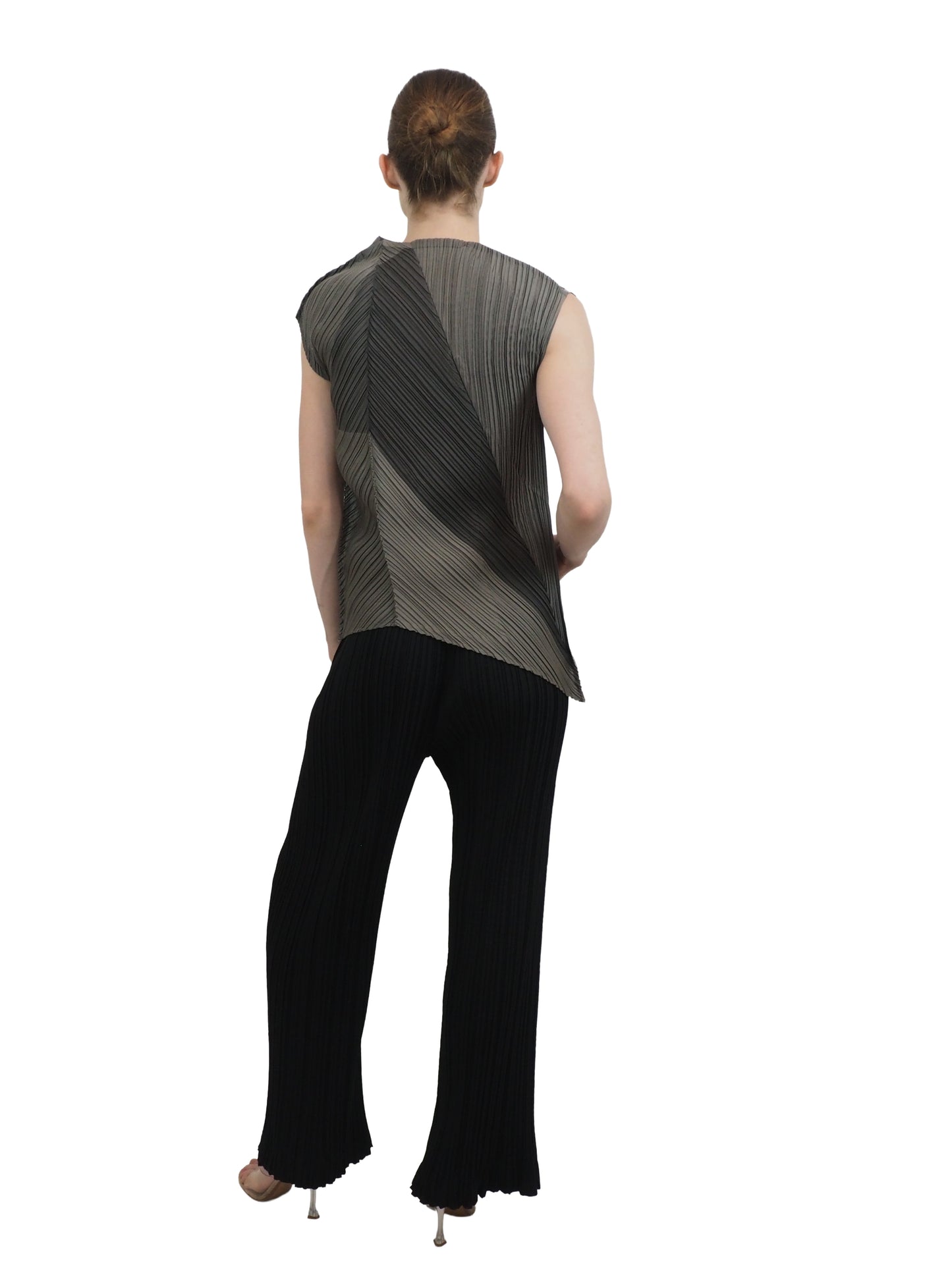 Issey Miyake Gunmetal Sleeveless Asymmetrical Top