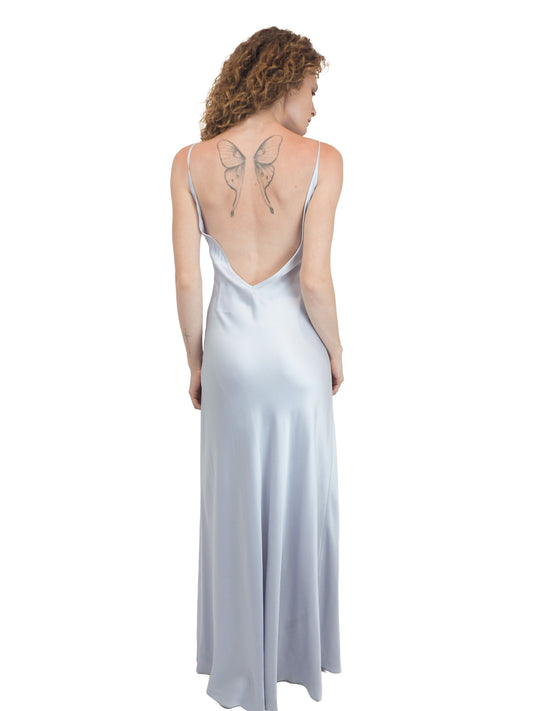 Jane Booke Baby Blue Silk Slip Dress W Low Back