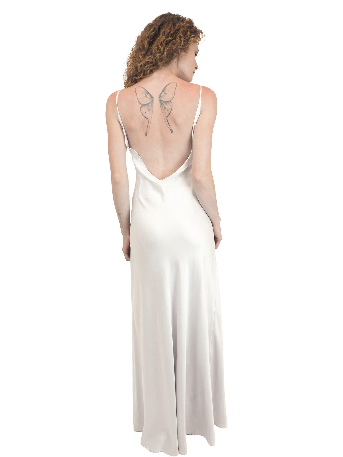Jane Booke White Silk Slip Dress W Low Back