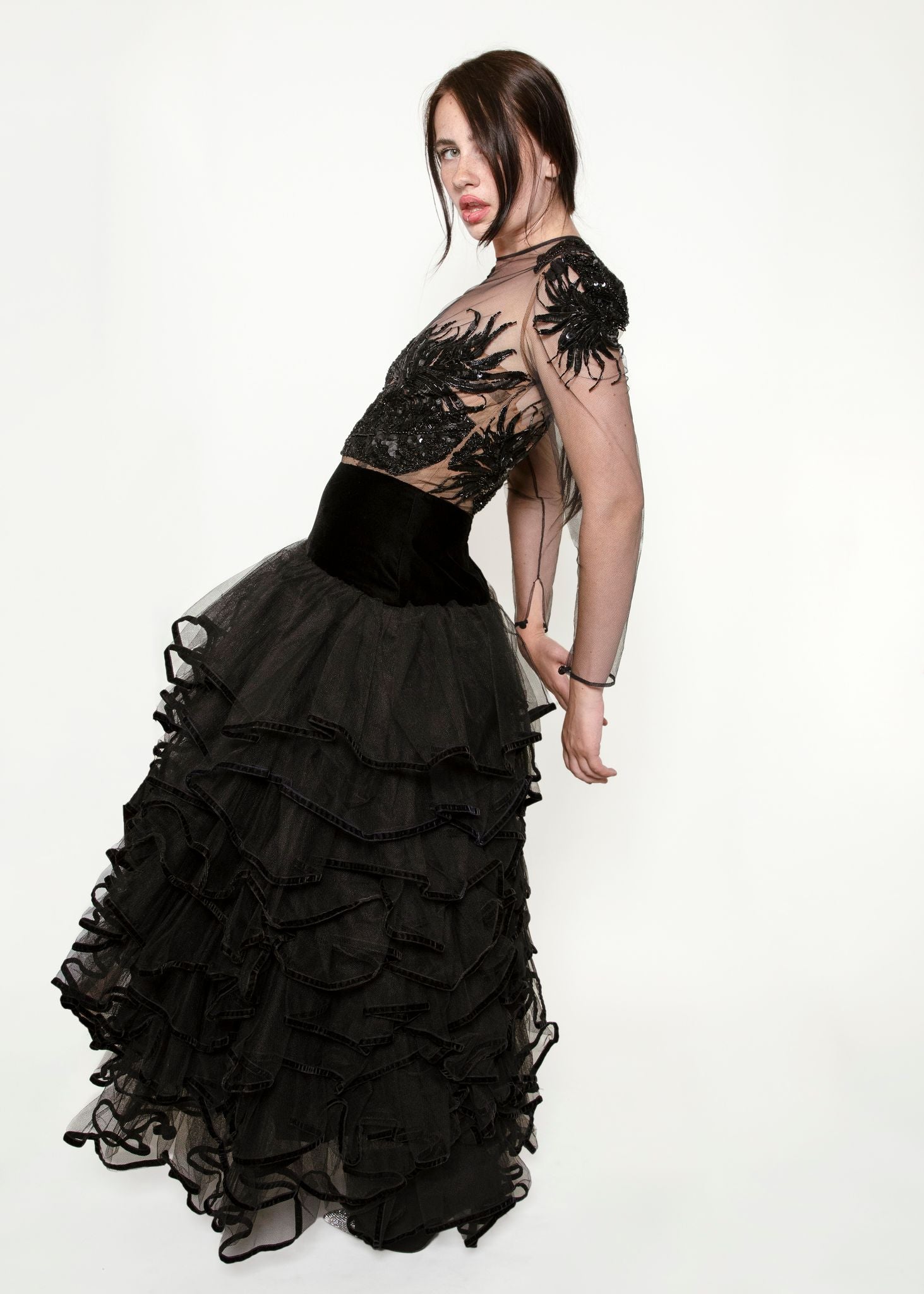 Paul Louis Orrier Illusion Sequin & Tulle Gown