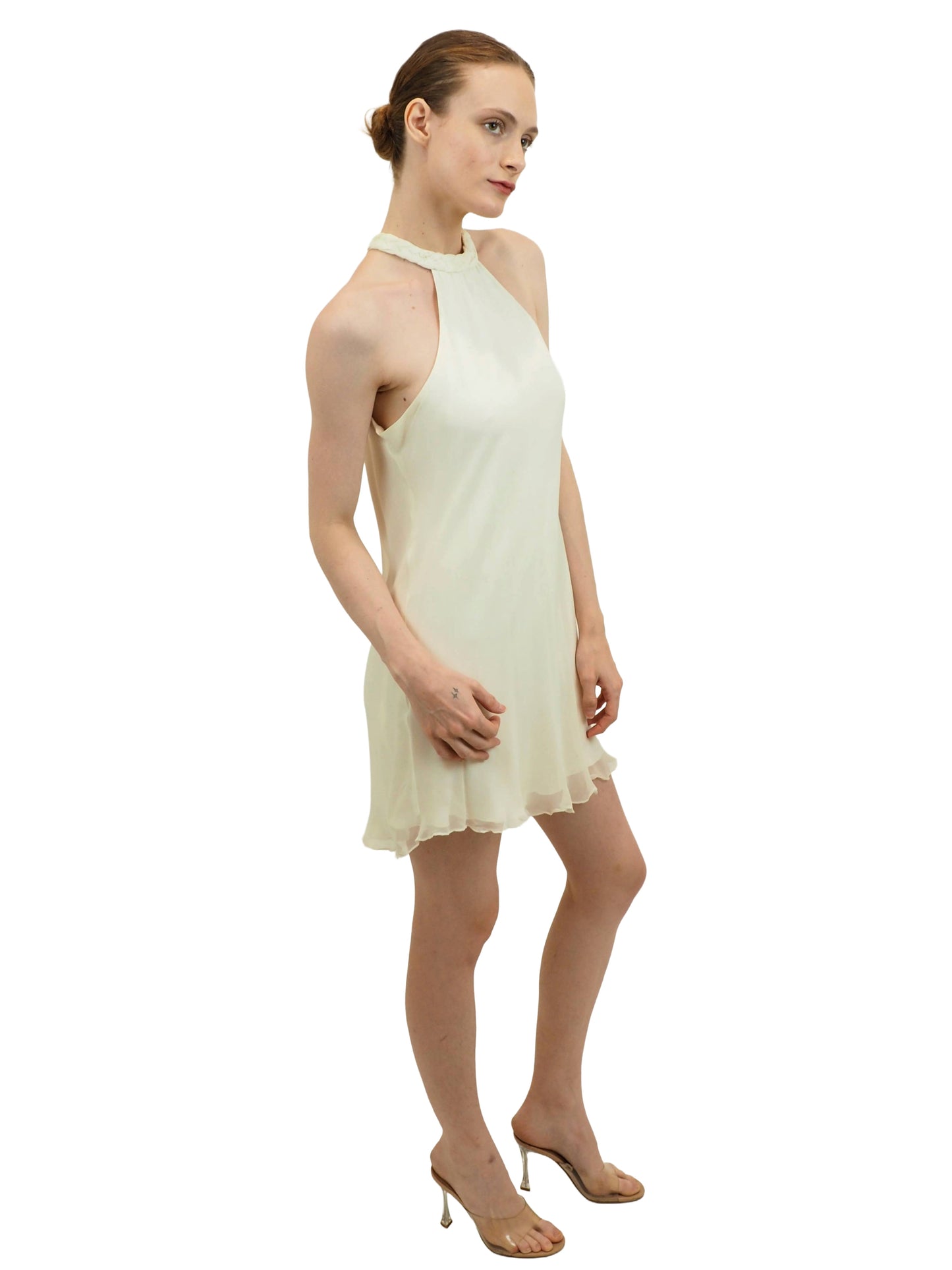 Jane Booke  Chiffon Halter Dress W Braided Neck