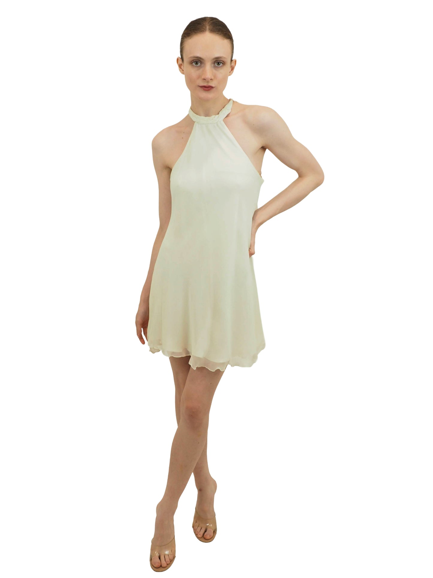 Jane Booke Short Chiffon Halter Dress W Braided Neck