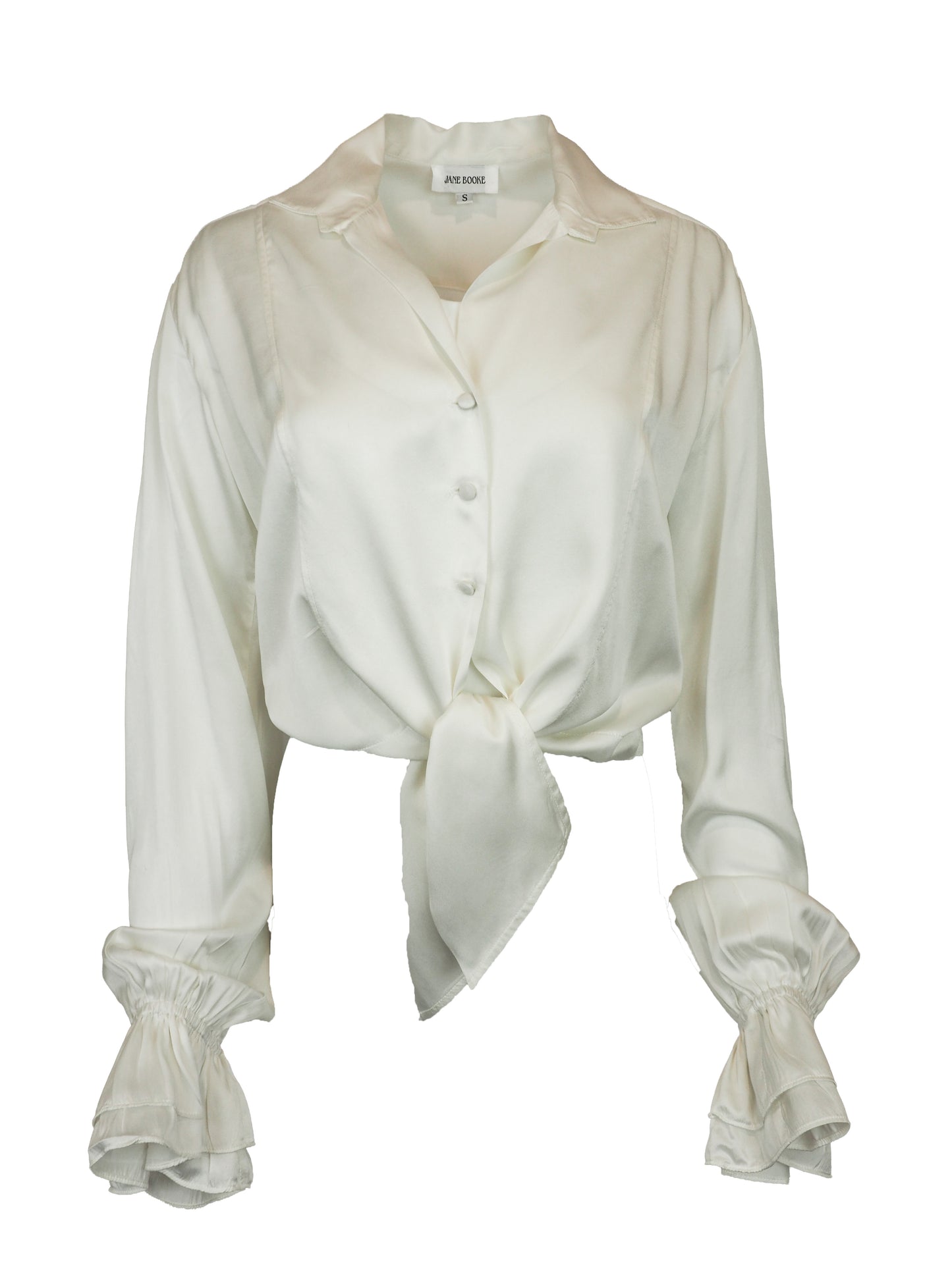 Jane Booke White Silk Button Front Pirate Top