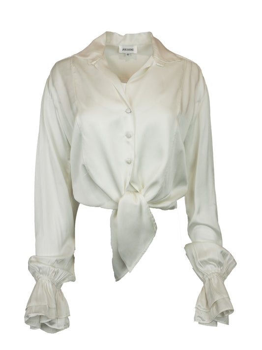 Jane Booke White Silk Button Front Pirate Top