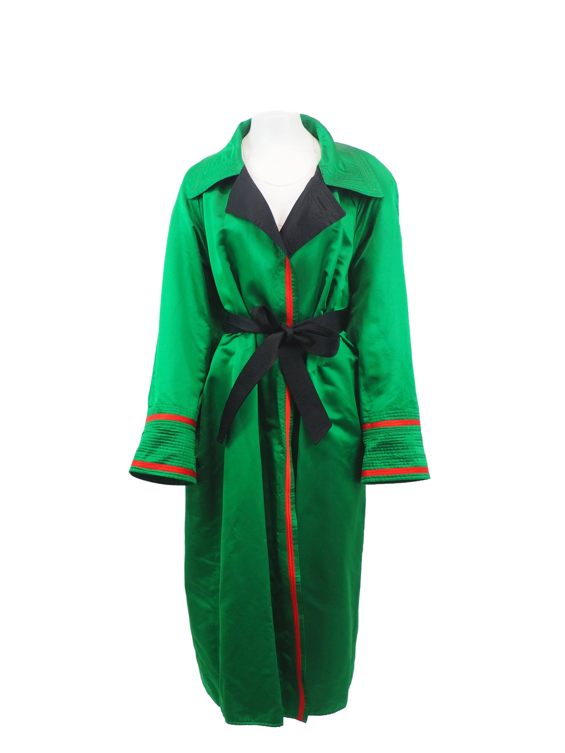 Koos Van Den Akker Black Satin Reversible Trench Coat