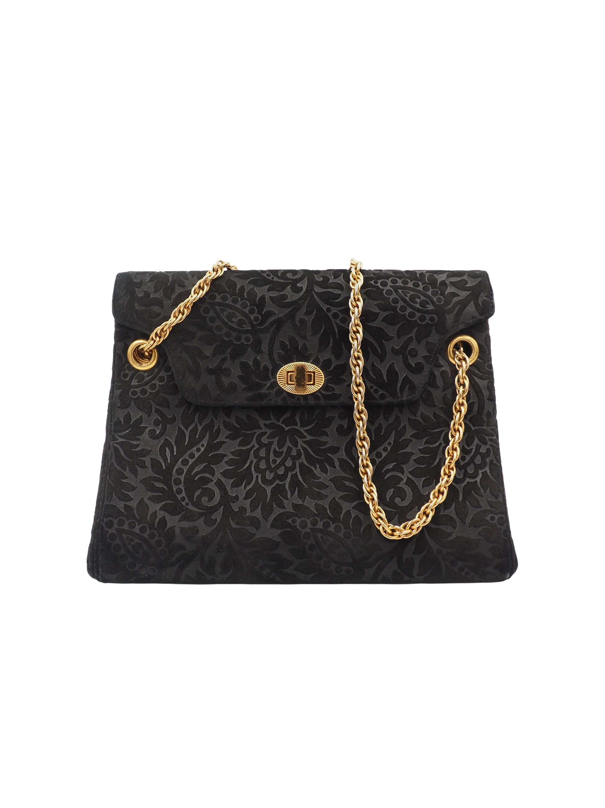 Koret Black Embossed Leather With Gold Chain