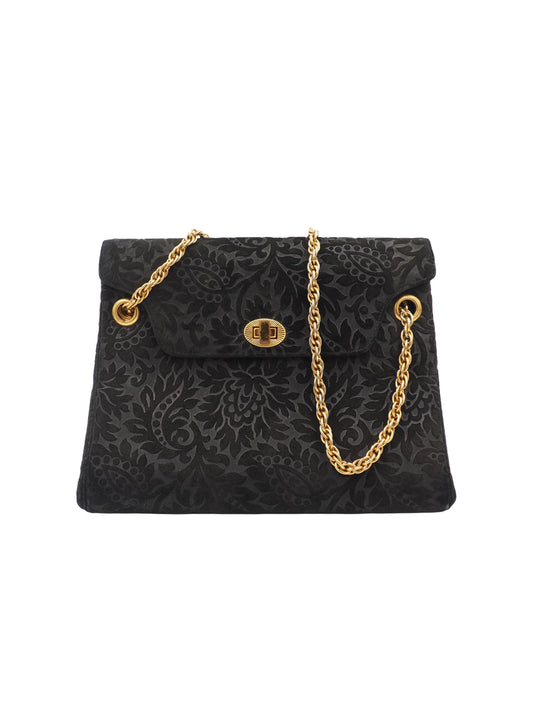 Koret Black Embossed Leather With Gold Chain