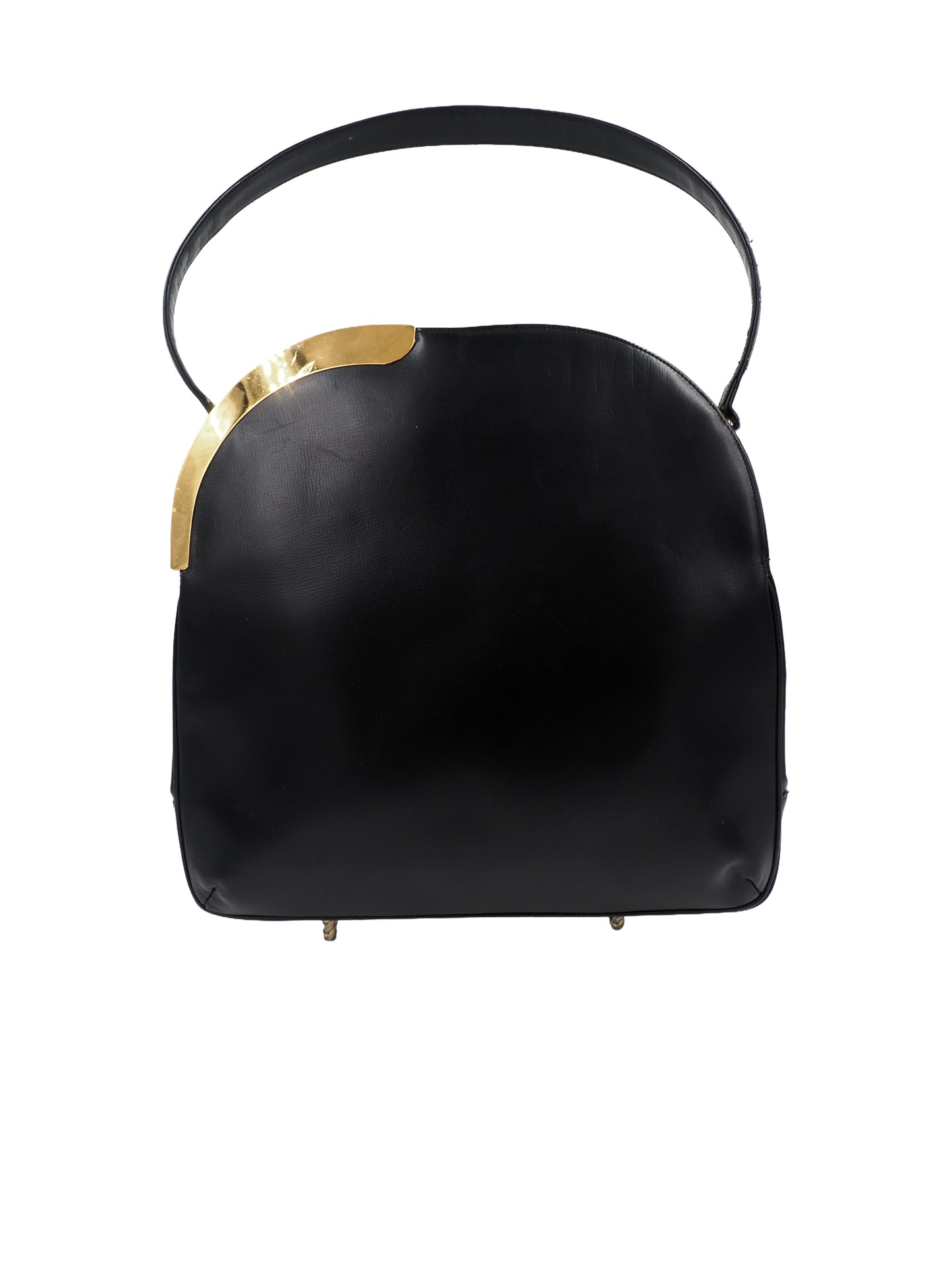 Koret Black Leather Round Top With Gold Handbag