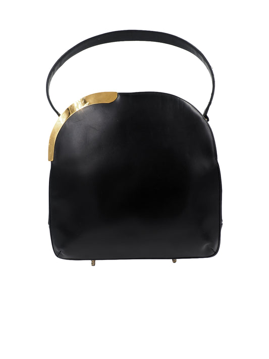 Koret Black Leather Round Top With Gold Handbag