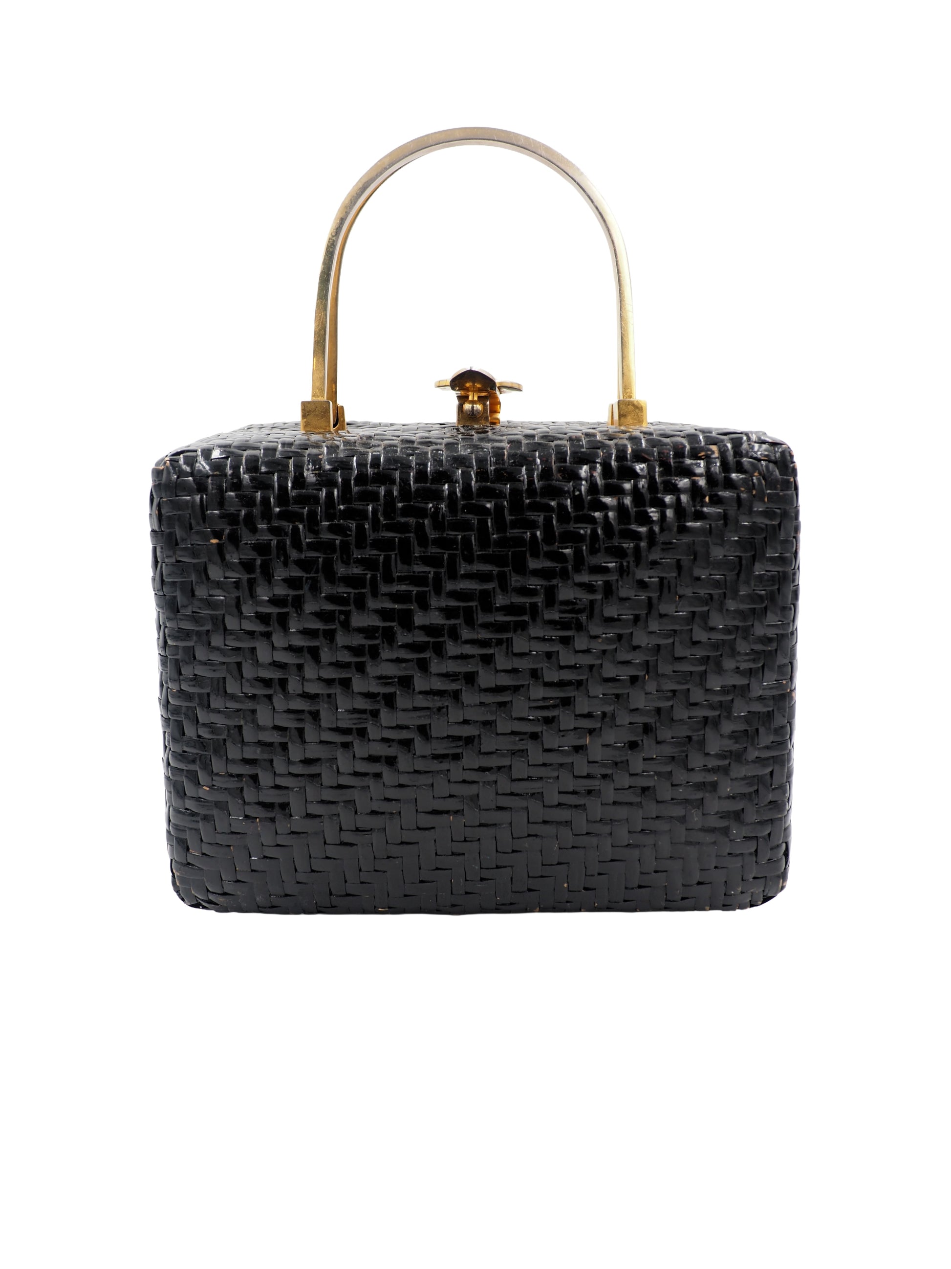 Koret Black Rectangular Wicker bag With Gold Hardware