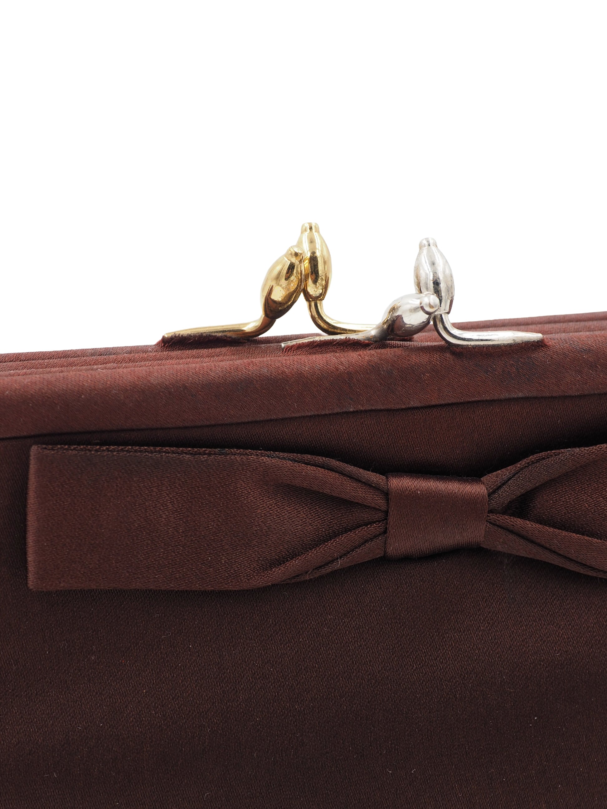 Koret Brown Clasp Satin With Bow Clutch